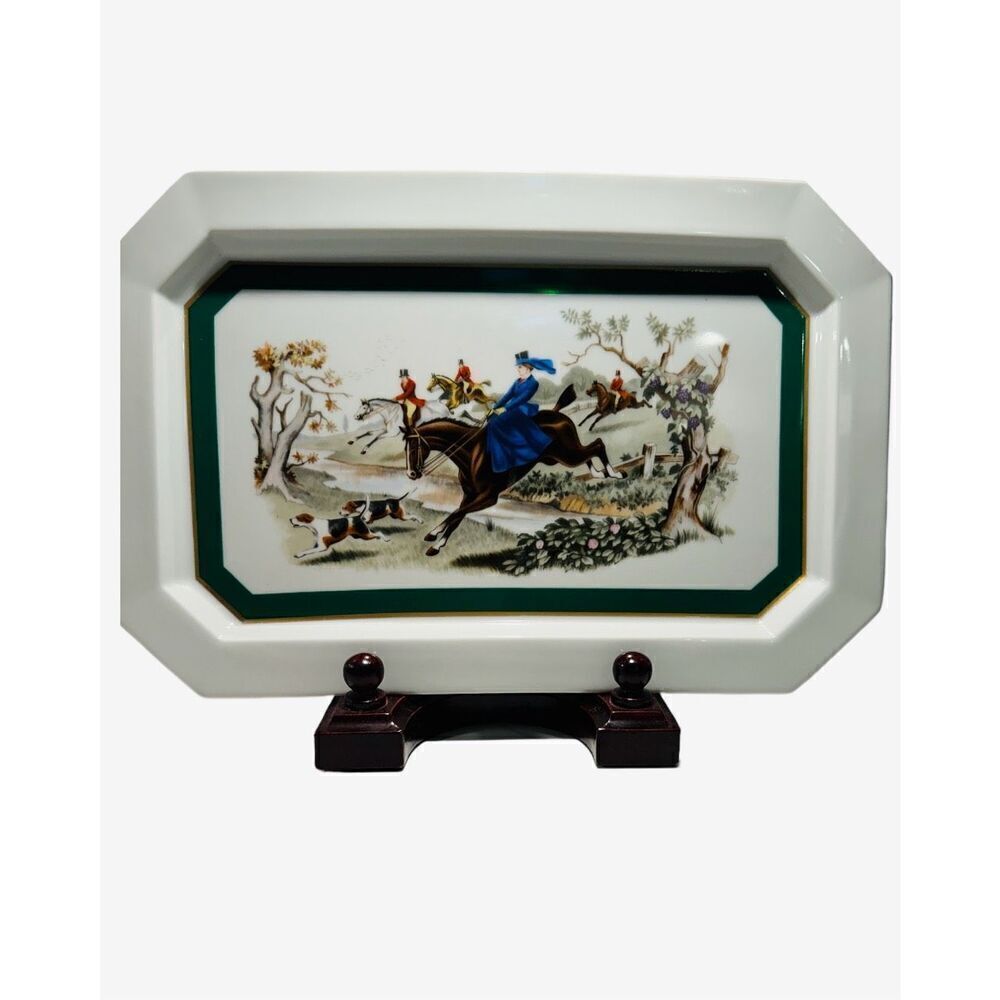 Vtg Elizabeth Arden Ceramic Cosmetic Tray Equestrian Southern Heirlooms Japan